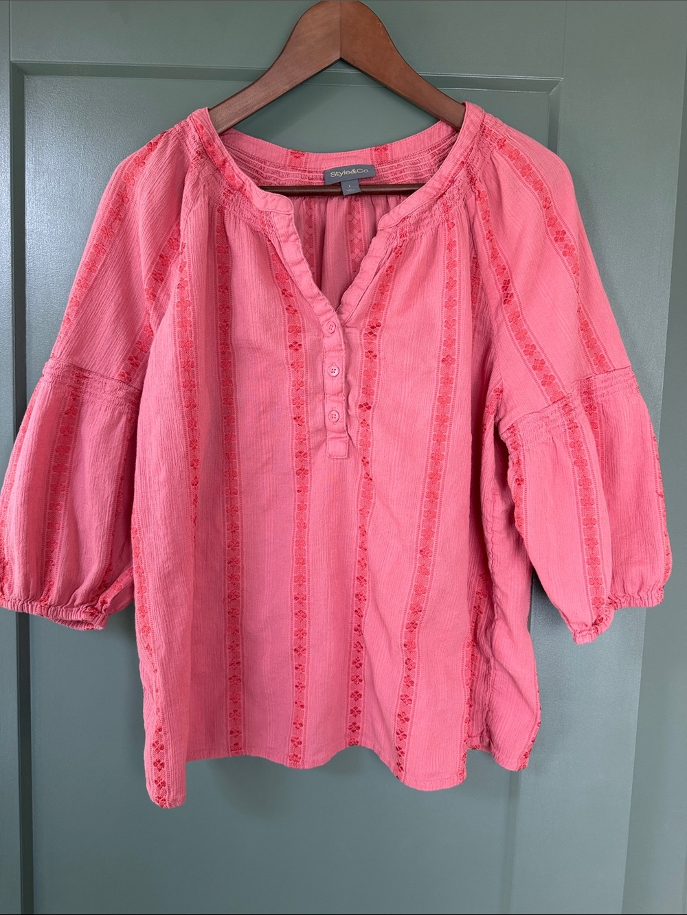 Style & Co. Coral Embroidered Peasant Top